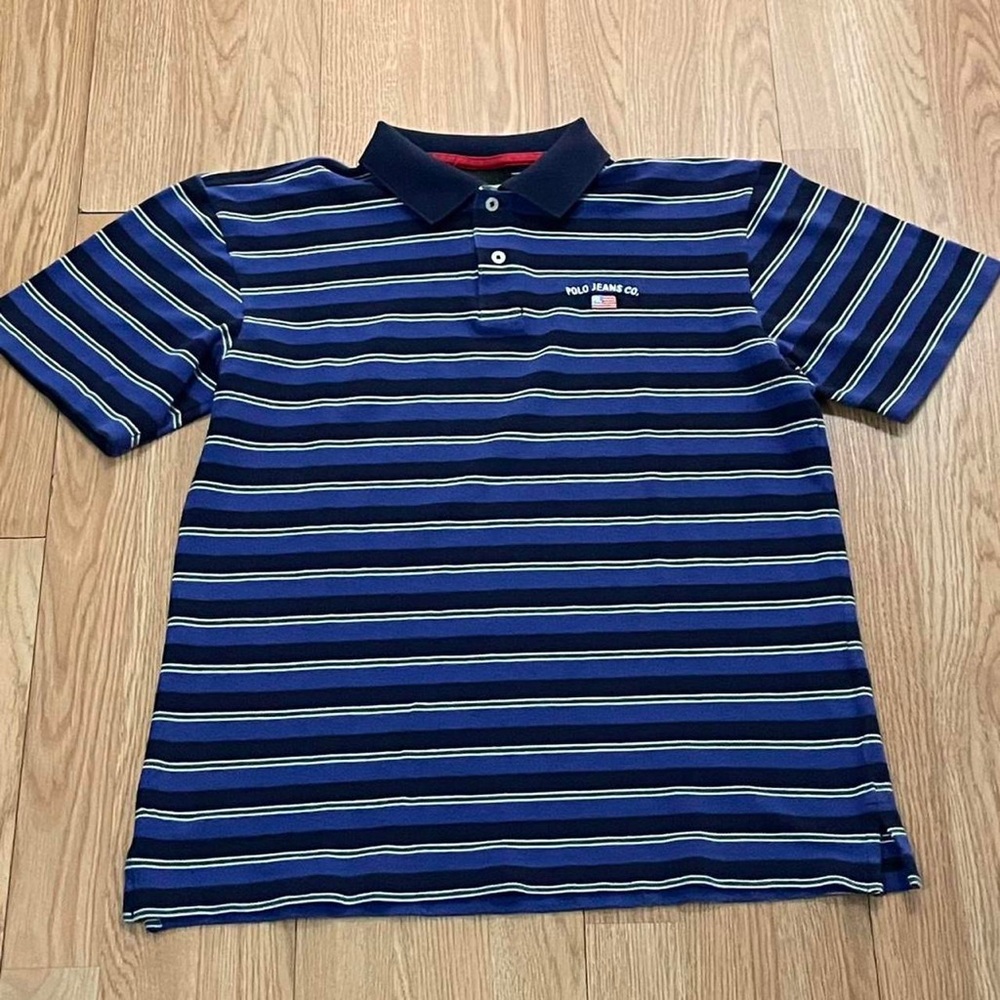 Polo Jeans Company Ralph Lauren Men's Polo Shirt Blue Striped Large (M) Classic